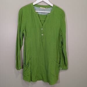 Soft Surroundings Santorini Gauze Tunic Green Patch Pocket Coastal - Size M